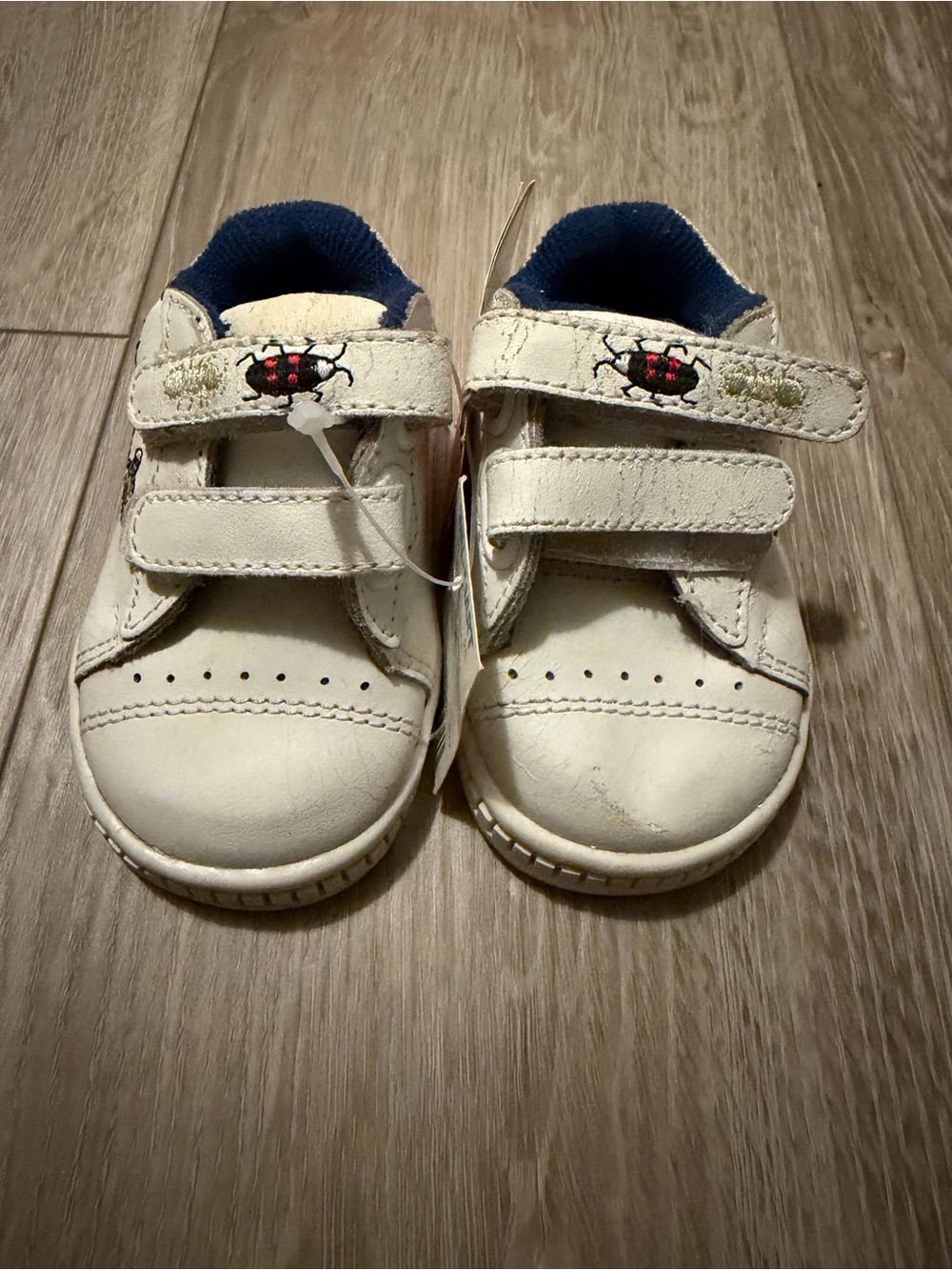McDonald's White Baby Walker Sneakers with Navy Lining and Ladybug Detail